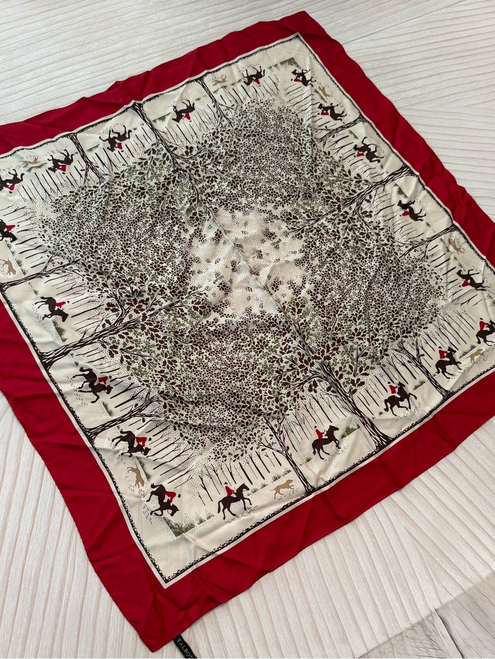 Talbots Red and Cream Equestrian Print Silk Scarf vintage